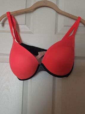 PINK Coral with Pink Lining Push-Up Bra with Black Trim